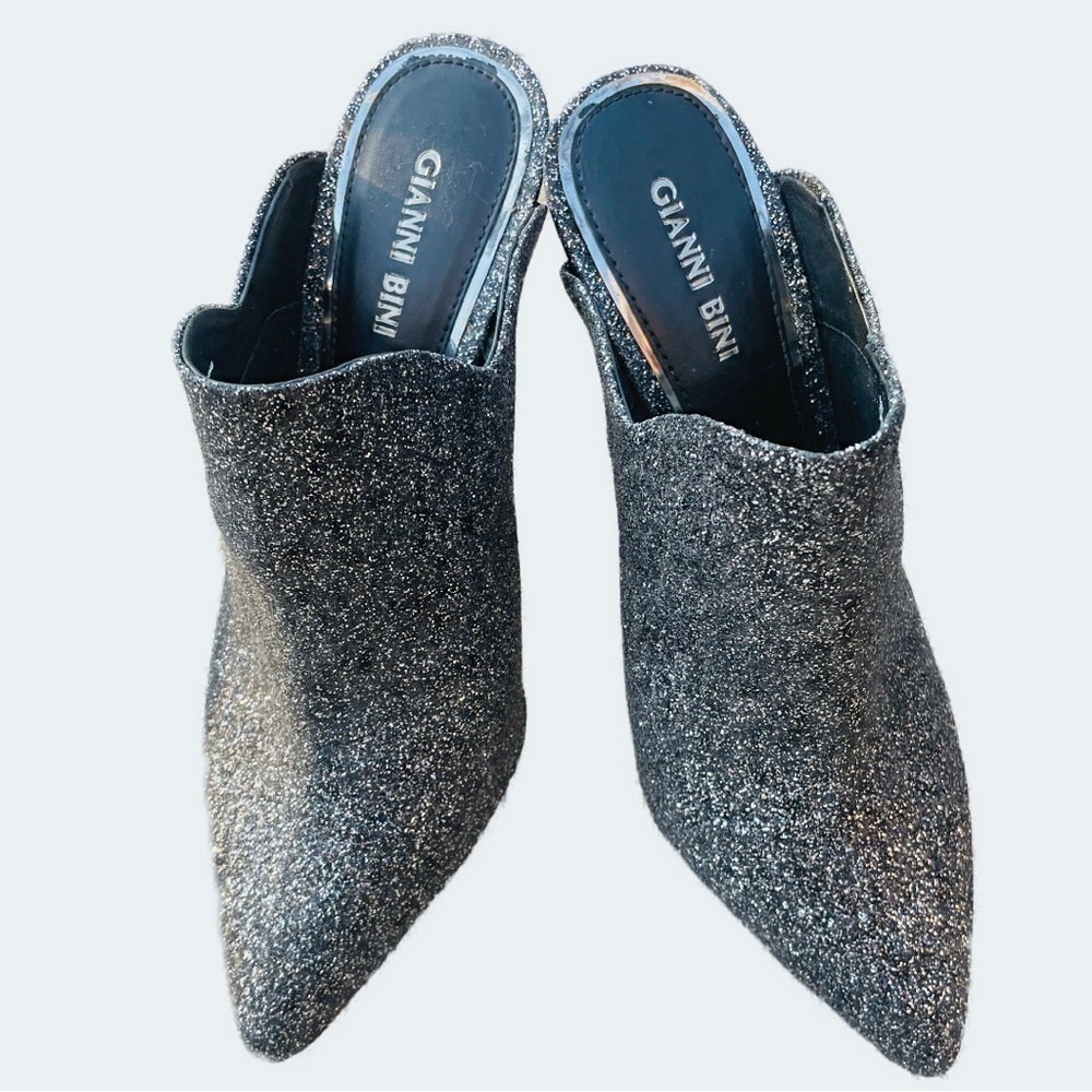 Gianni Bini Agnissa Silver Sparkling Glitter Scallop Mule Boot Shoes 9.5 M - Picture 4 of 10